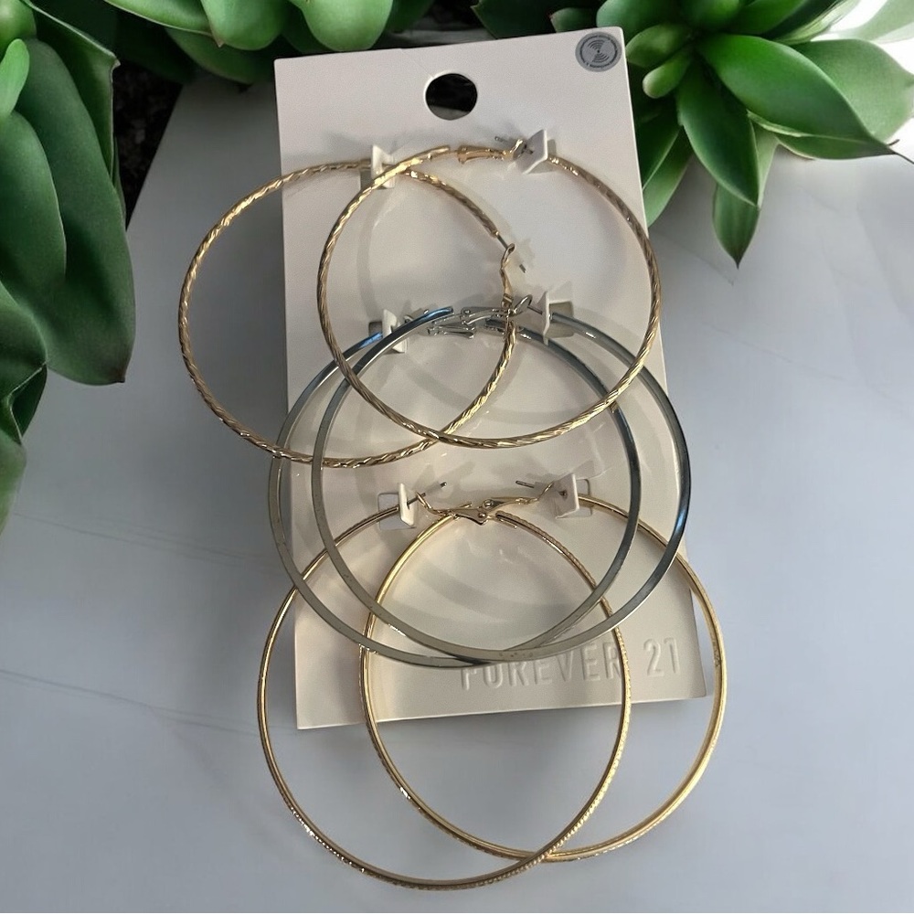 Forever 21 Large Hoop Set (3 Pair), NWT